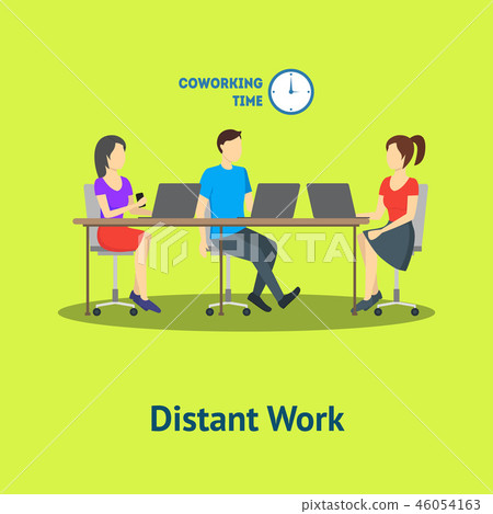 Cartoon Group of Distant Work Characters People Card Poster. Vector Cartoon Group of Distant Work Characters People Card Poster. Vector 46054163