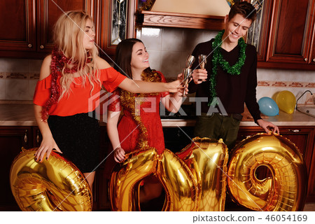 New 2019 Year is coming. Group of cheerful  46054169