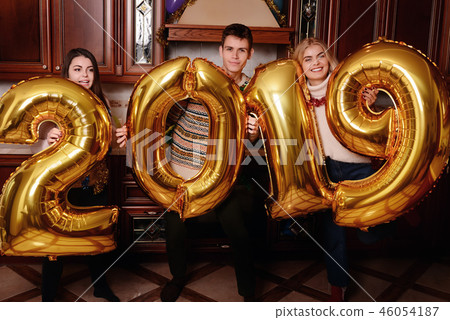 New 2019 Year is coming. Group of cheerful  46054187