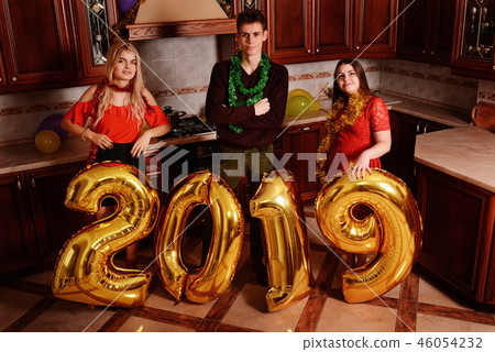 New 2019 Year is coming. Group of cheerful  46054232