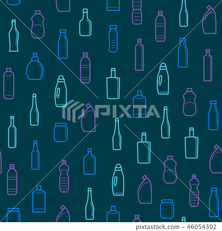 Bottles for Liquid Signs Thin Line Seamless Pattern Background. Vector 46054302