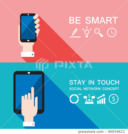 Hand holding phone and tablet Modern flat design Hand holding phone and tablet Modern flat design 46054621