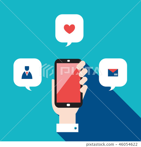 Hand holding mobile phone Social network concept Hand holding mobile phone Social network concept 46054622