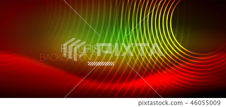 Neon glowing techno lines, hi-tech futuristic abstract background template with square shapes 46055009