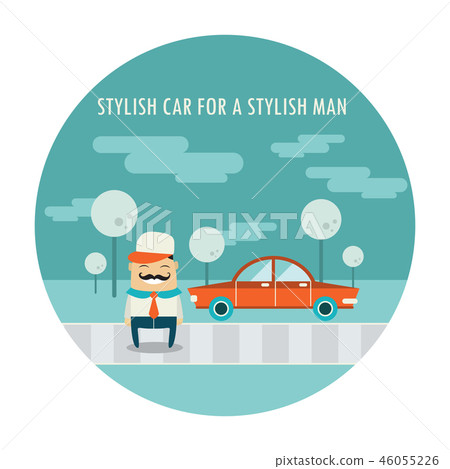 Handsome hipster guy standing near his cool car Handsome hipster guy standing near his cool car 46055226