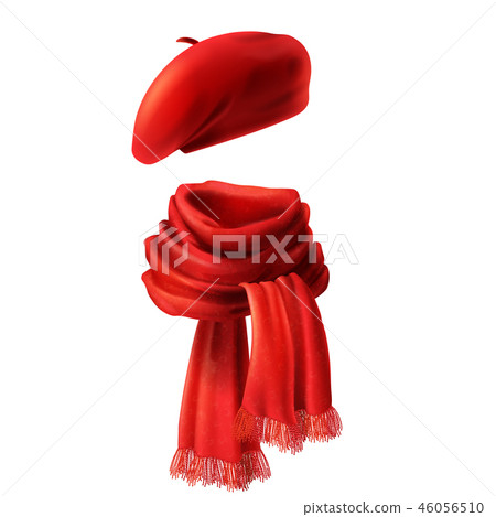3d realistic red scarf and beret 46056510
