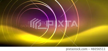 Neon glowing techno lines, hi-tech futuristic abstract background template with square shapes 46056511