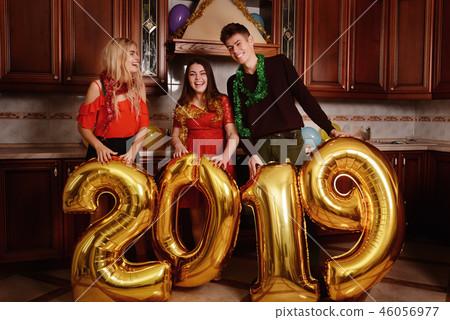 New 2019 Year is coming. Group of cheerful 46056977