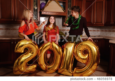 New 2019 Year is coming. Group of cheerful  46056978