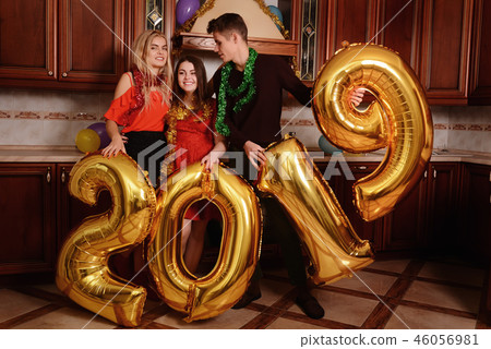 New 2019 Year is coming. Group of cheerful  46056981