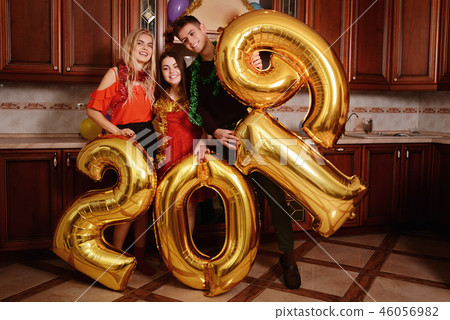 New 2019 Year is coming. Group of cheerful  46056982
