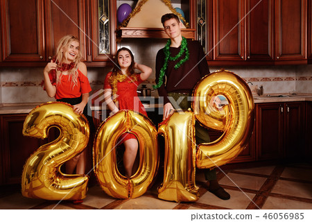 New 2019 Year is coming. Group of cheerful  46056985
