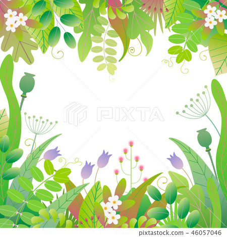 Spring Floral Frame with Green Plants 46057046