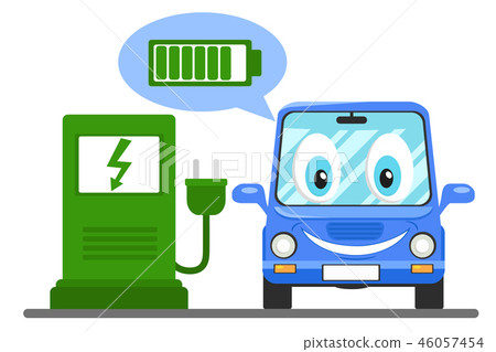 Electric car at the charging station, smiling and Electric car at the charging station, smiling and 46057454