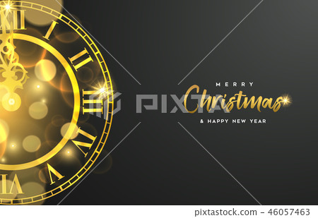 Gold Christmas and New Year clock greeting card - Stock Illustration ...