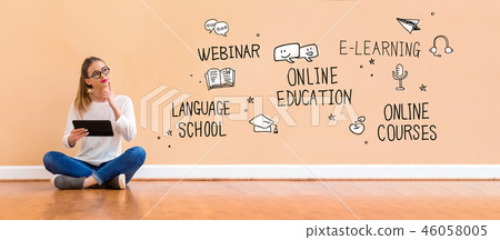 Online education theme with woman using a tablet 46058005