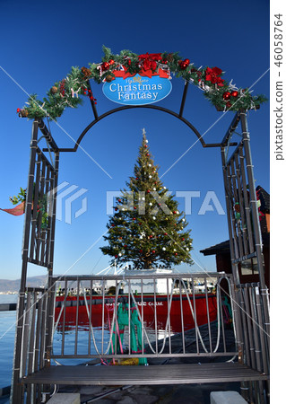 Taking a picture of a Christmas fantasy Christmas tree landscape in the sunny Hakodate Bay area of Hokkaido 46058764