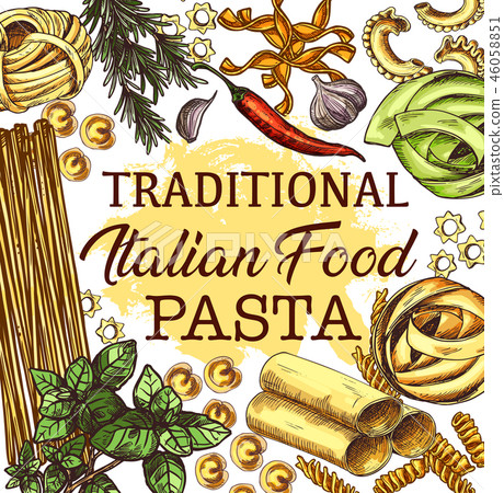 Italian cuisine poster with pasta and seasonings 46058851