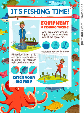 Fishing contest invitation with fisher and tackle Fishing contest invitation with fisher and tackle 46058853