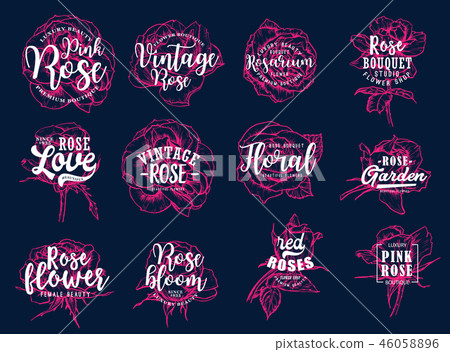 Roses with lettering icons for bouquet studio Roses with lettering icons for bouquet studio 46058896