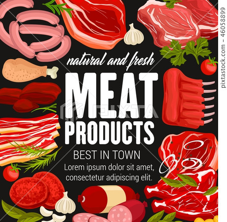 Butchery poster with meat products and sausages 46058899