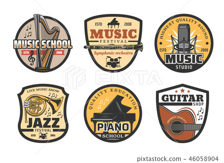 Musical instruments icons for music record studio