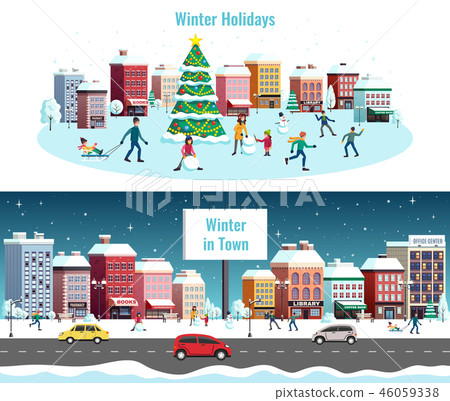 Winter City Horizontal Banners - Stock Illustration [46059338] - PIXTA