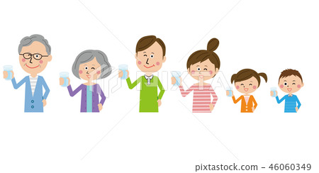 Three-generation pop family with a glass of water 46060349