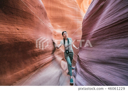photographer walking upper antelope canyon photographer walking upper antelope canyon 46061229