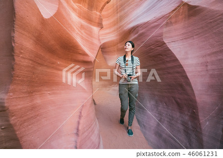 girl with casual suit visiting the desert. girl with casual suit visiting the desert. 46061231