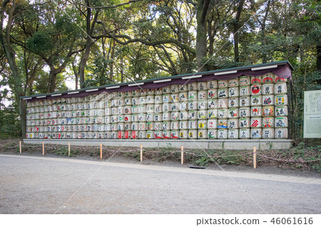 Tokyo Metropolitan Meiji Jingu Shrine dedicated sake barrels 46061616