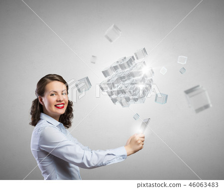Young woman using modern technologies Young woman using modern technologies 46063483
