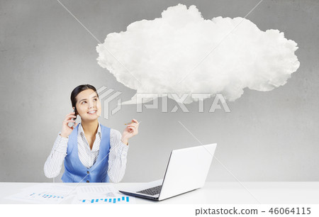 Pensive woman at work Pensive woman at work 46064115