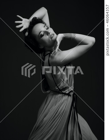 black and white dancing woman portrait black and white dancing woman portrait 46064357