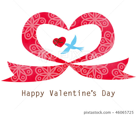 Valentine image (pattern heart ribbon frame, bird) 46065725