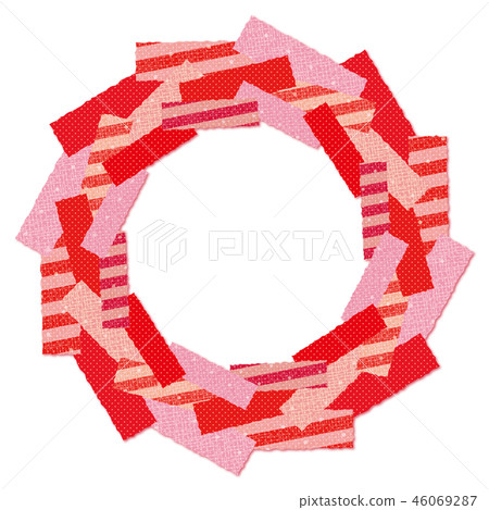 Patchwork fabric wreath circle frame red stripes Patchwork fabric wreath circle frame red stripes 46069287