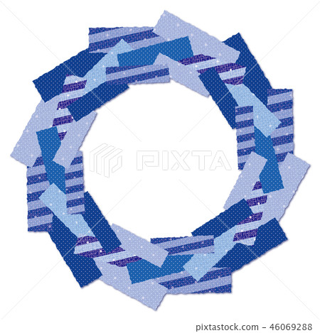 Patchwork fabric wreath circle frame blue blue stripes 46069288