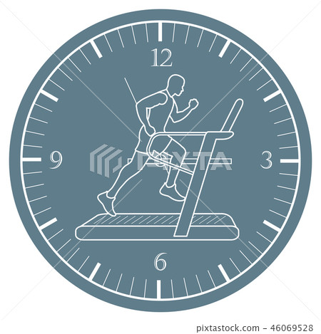 Man jogging on a treadmill and clock Man jogging on a treadmill and clock 46069528