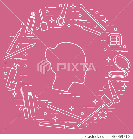 Silhouette of female head and various accessories Silhouette of female head and various accessories 46069710