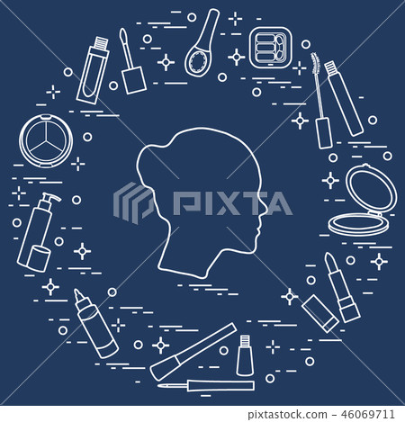 Silhouette of female head and various accessories Silhouette of female head and various accessories 46069711