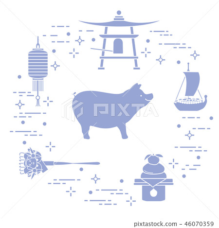 Happy New Year 2019 card New Year symbol in Japan Happy New Year 2019 card New Year symbol in Japan 46070359