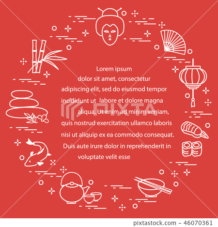 Japanese woman face and lantern, bowl, chopsticks, Japanese woman face and lantern, bowl, chopsticks, 46070361