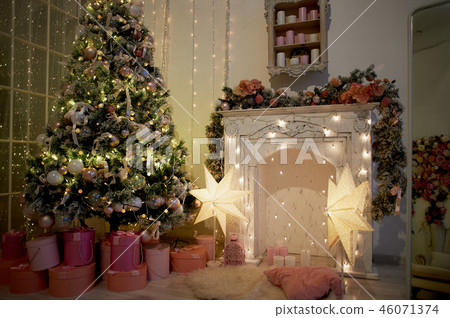 Cozy Bright Interior In The New Year Style Stock Photo