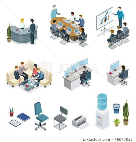Corporate office life isometric 3D set Corporate office life isometric 3D set 46073022