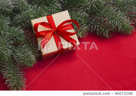 Gift and branches of Christmas tree Gift and branches of Christmas tree 46073206