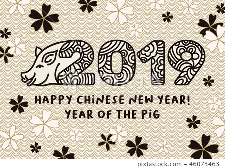 2019 Happy Chinese New Year hand drawn lettering vector illustration. Year of the Pig 2019 Happy Chinese New Year hand drawn lettering vector illustration. Year of the Pig 46073463