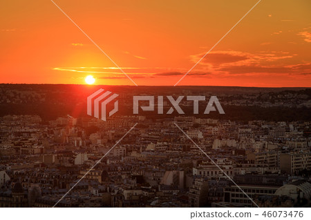 Aerial: Sunset over Paris, France 46073476