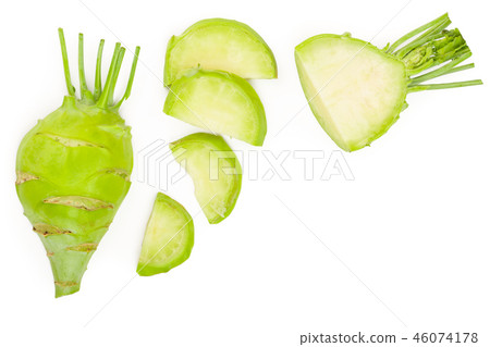 Fresh kohlrabi isolated on white backround with copy space for your text. Top view. Flat lay Fresh kohlrabi isolated on white backround with copy space for your text. Top view. Flat lay 46074178