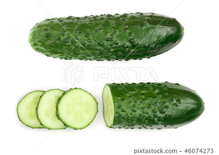 Cucumber slices isolated on white background. Top view. Flat lay pattern 46074273