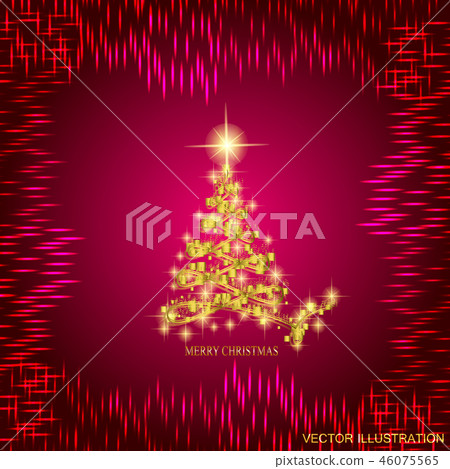 Gold christmas tree and stars. Illustration in... - Stock Illustration ...